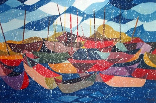 Kumsalda Tekneler 100X70 cm - 1996